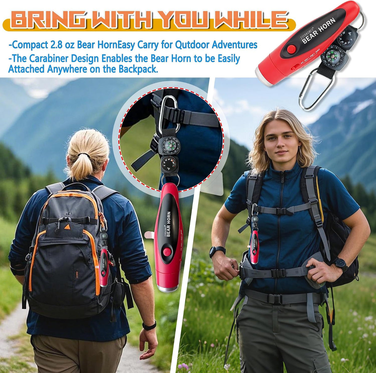 JIUSAIRUI 120dB Electronic Air Horn with Compass & Thermometer- Bear Horn to Scare Bears - Self Defense for Hiking
