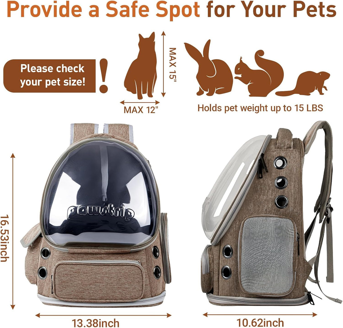 Cat Backpack Carrier Clear Bubble Window for Cats & Small Dogs up to 15 lb
