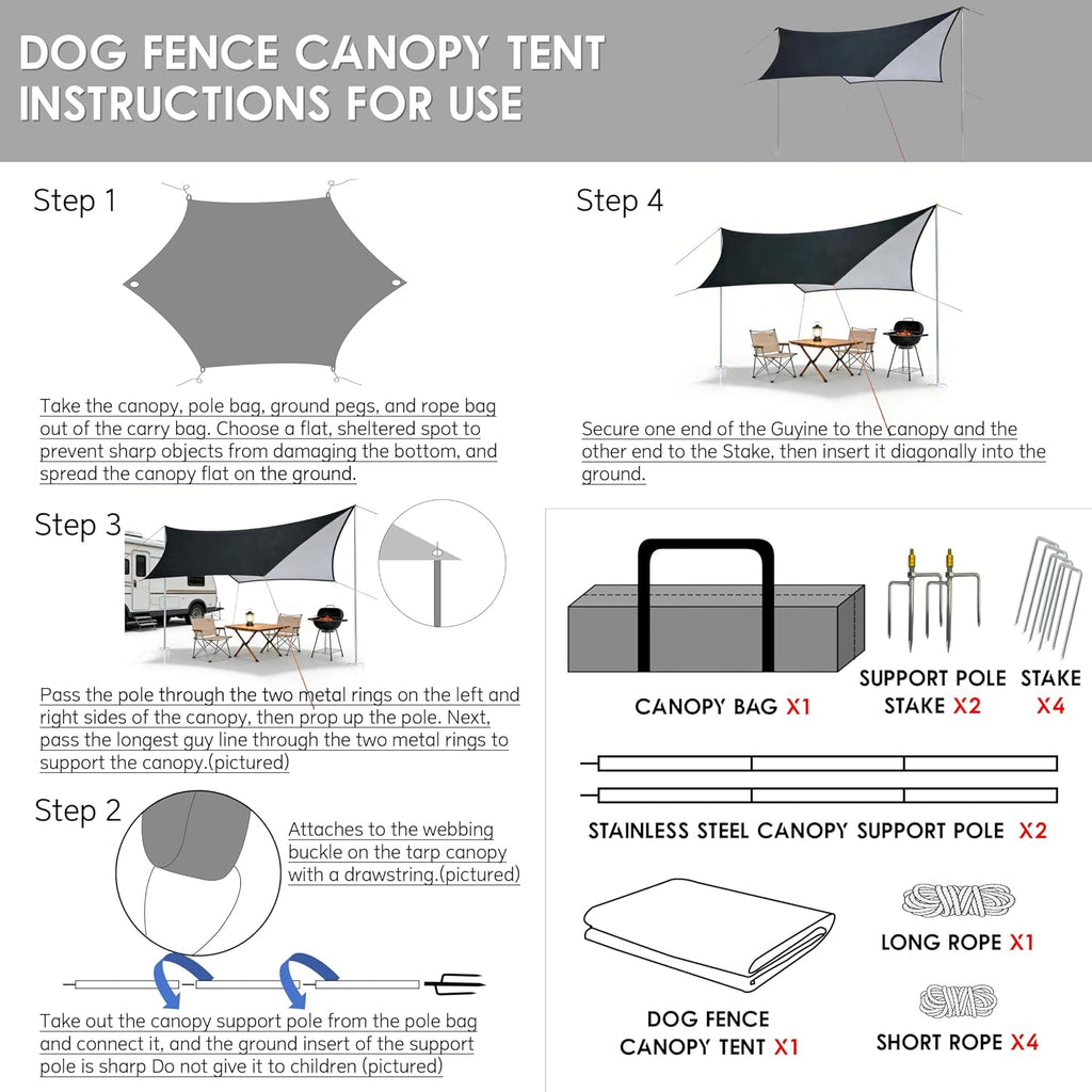 Camping Tent Tarp with Thickened Stainless Steel Bracket - PU 20000mm+ Waterproof Rain Shelter, UPF2000+ Anti-UV Camping Canopy, Portable Sun Shade for Camping, Hiking, Picnic