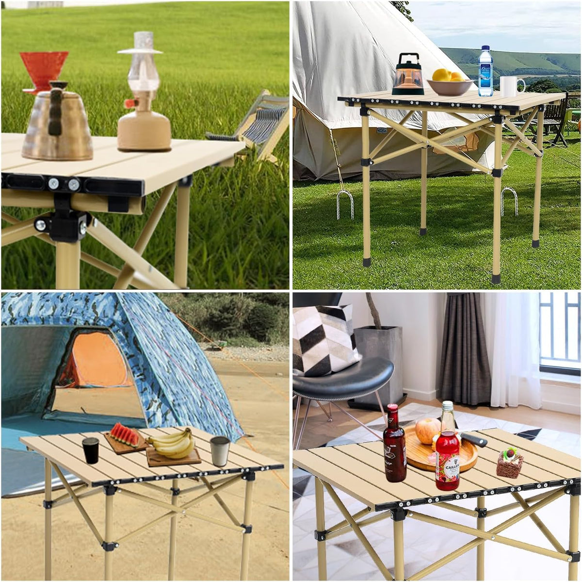 Wind Tour Portable Camping Table Folding Side Table Aluminum Lightweight Table with Carry Bag for Outdoor Cooking Hiking Picnics BBQ Travel (Khaki)