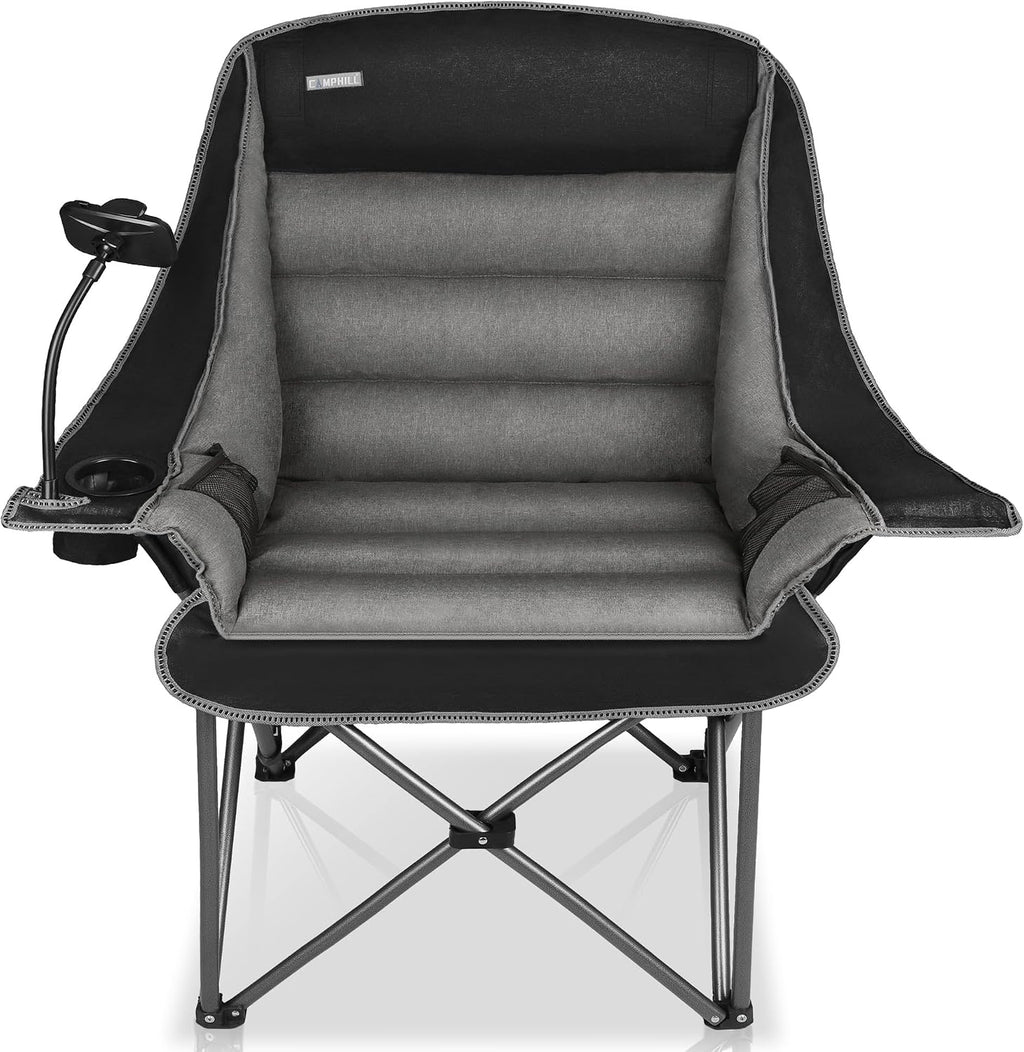 Camping Chairs for Adults-Oversized Extra Large Lawn Chair,Folding Comfy Padded Chair w/Phone Holder,Side Pocket,Cup Holder for Outdoor,Wide&Thick,Heavy Duty 400Lbs,Blue