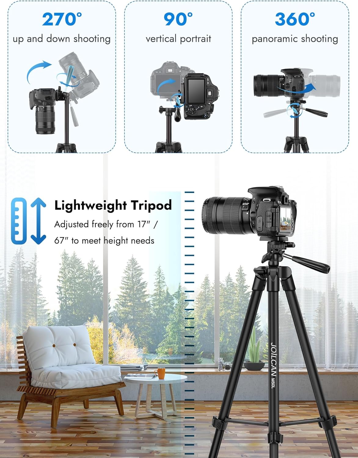 JOILCAN 67" Camera Tripod, Phone Tripod for iPad with Remote Carry Bag