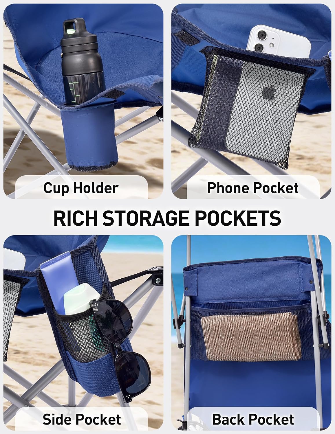 EO Living Oversized Camping Chair with Canopy Shade - 400 LBS Heavy Duty
