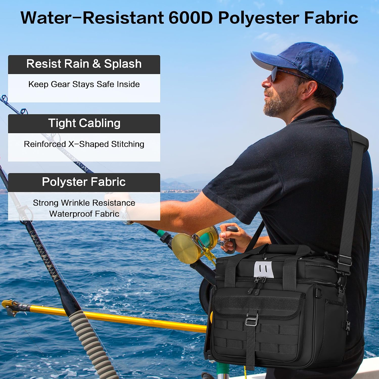 30L Large Fishing Tackle Bag, Waterproof, Double Deck, Black