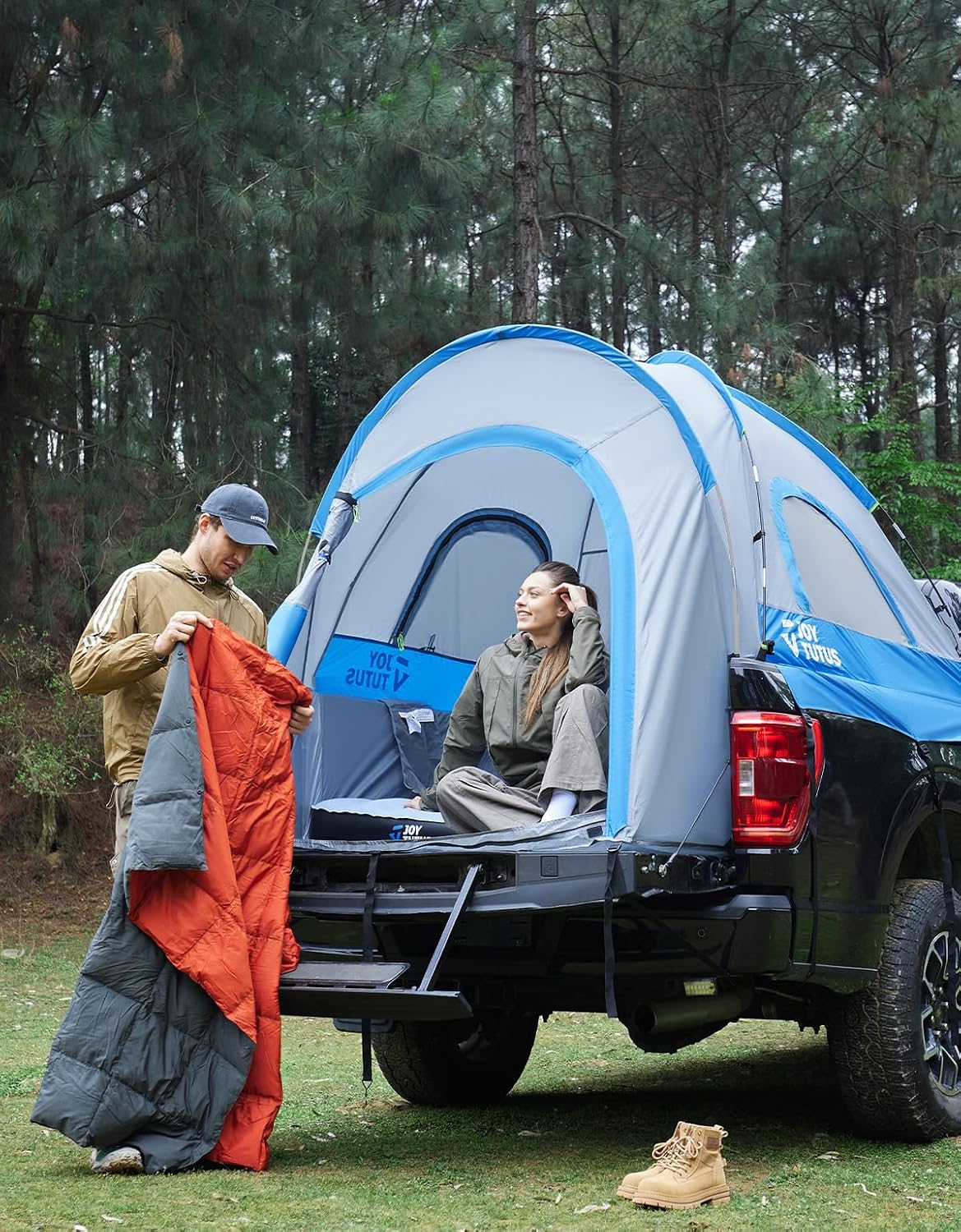JOYTUTUS Truck Tent, Portable Truck Bed Tent for 5.5'-5.8' with Rainfly, Truck Tent with Fiberglass Pole, Waterproof PU2000mm Double Layer for 2 Person - Blue