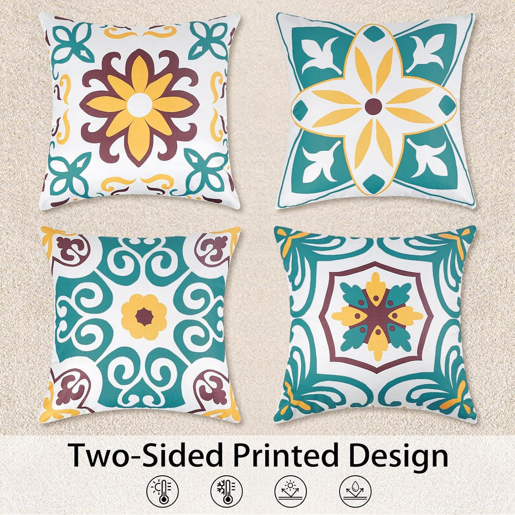 Pyonic Turquoise Outdoor Pillow Covers 18x18 inch Set of 4