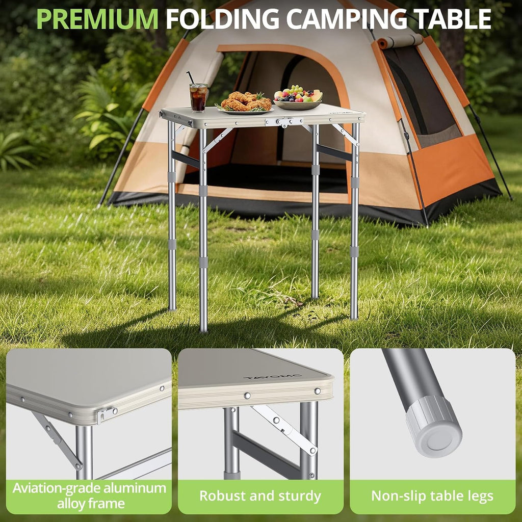 2ft Plastic Folding Camping Table, 3 Adjustable Height Waterproof Small Folding Table Lightweight & Portable with Carry Handle for Outdoor Camping RV Travel Picnic Beach, 22.8" X 15.7", White