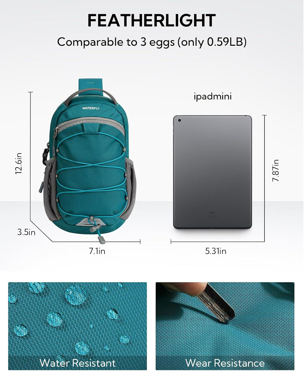 WATERFLY RFID Anti Theft Sling Bag: Small Crossbody Travel Hiking Daypacks