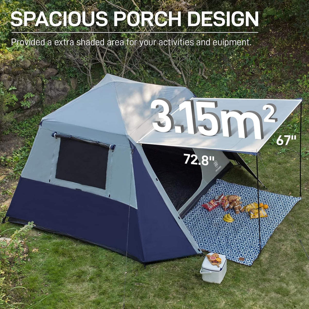 EVER ADVANCED Blackout 6 Person Camping Tent, Instant Cabin Tent for Family with Vestibule and Large Mesh Windows, 60s Easy Setup, Double Layer, Water-Resistant