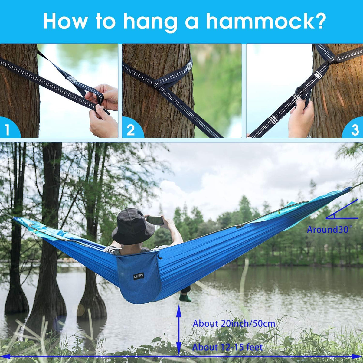 G4Free Large Camping Hammock for Outside with Mosquito Net 2 People Hammock