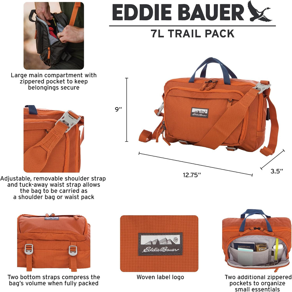 Eddie Bauer 7L Trail Bag with Removeable Shoulder Strap and Adjustable Waistband, Carbon Black