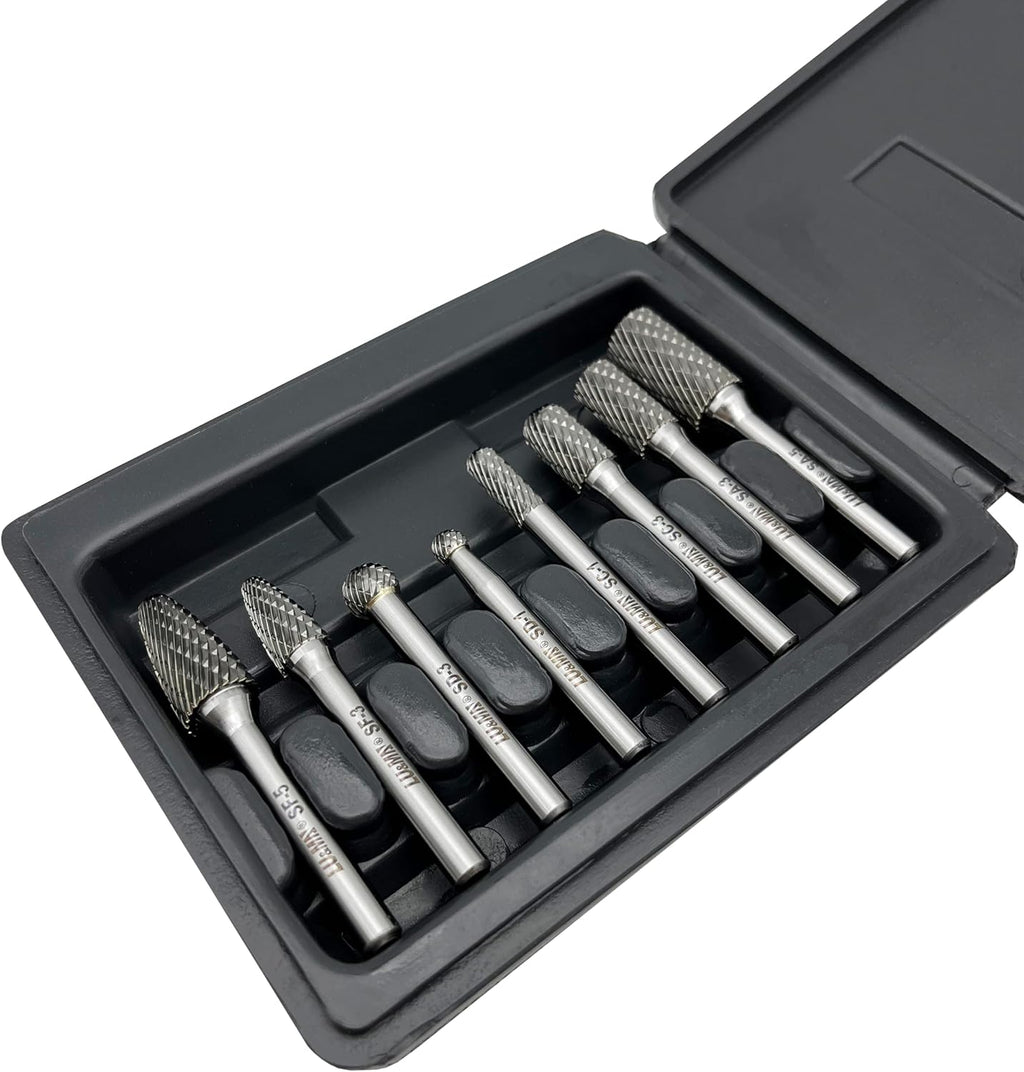 LU&MN Tungsten Carbide Burr Set, 1/4" Shank, 8 Pcs