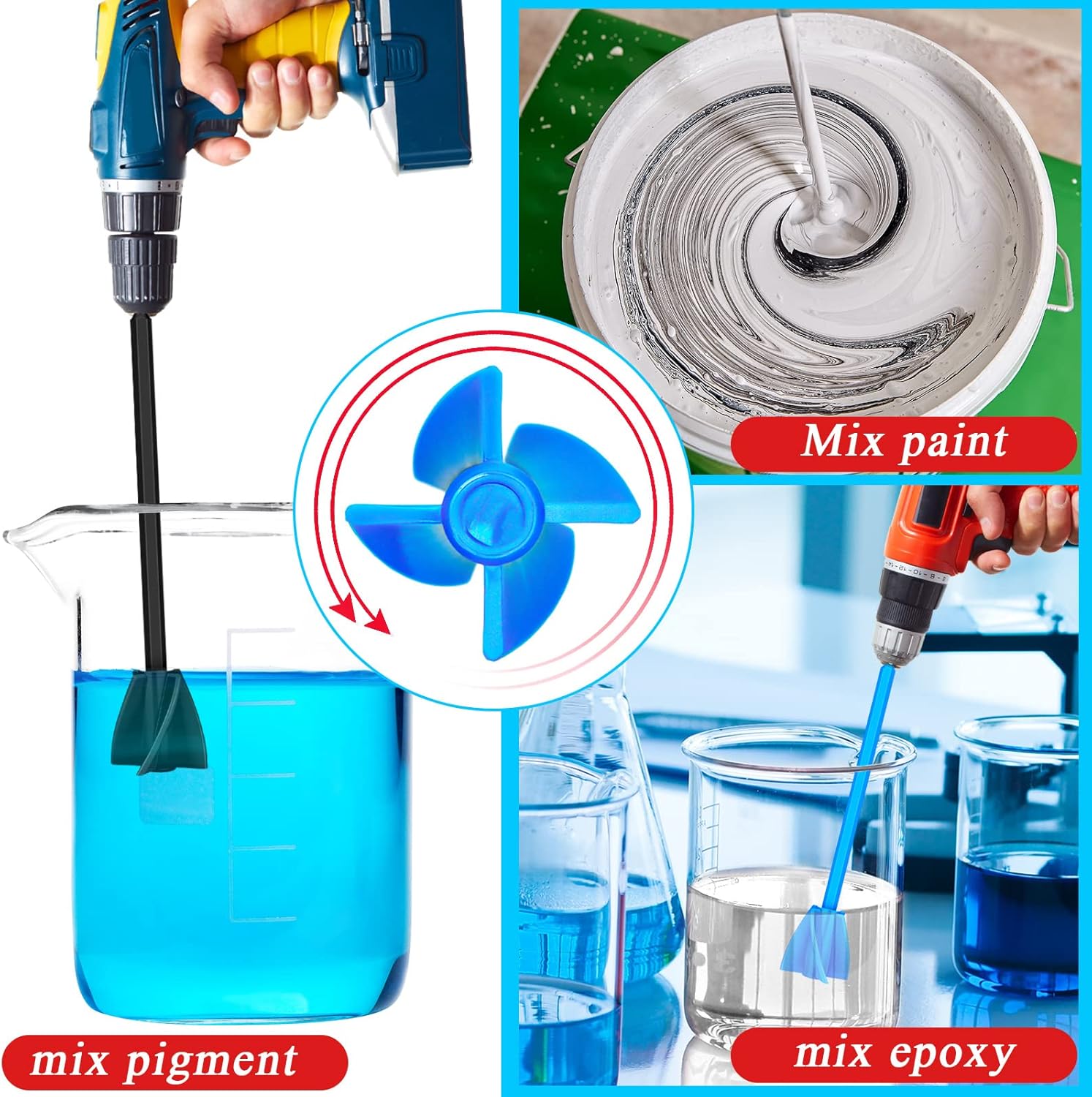 12 Pieces Paint Mixer Drill Attachment,Helix Paint Mixer Resin Drill Mixer Paint Stirrers Drill Attachment for 1 Gallon of Paint Epoxy Resin Silicone Jewelry Casting Molds (Red, Blue, Black, White)