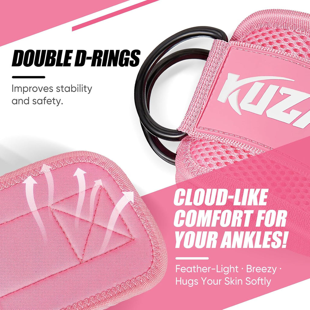 KUZARO Ankle Resistance Bands with Cuffs, Ankle Weights Bands for Working Out, Women Leg and Glutes Workout Equipment, Exercise Bands for Kickbacks, Butt and Booty Trainer, Home Gym Fitness Equipment