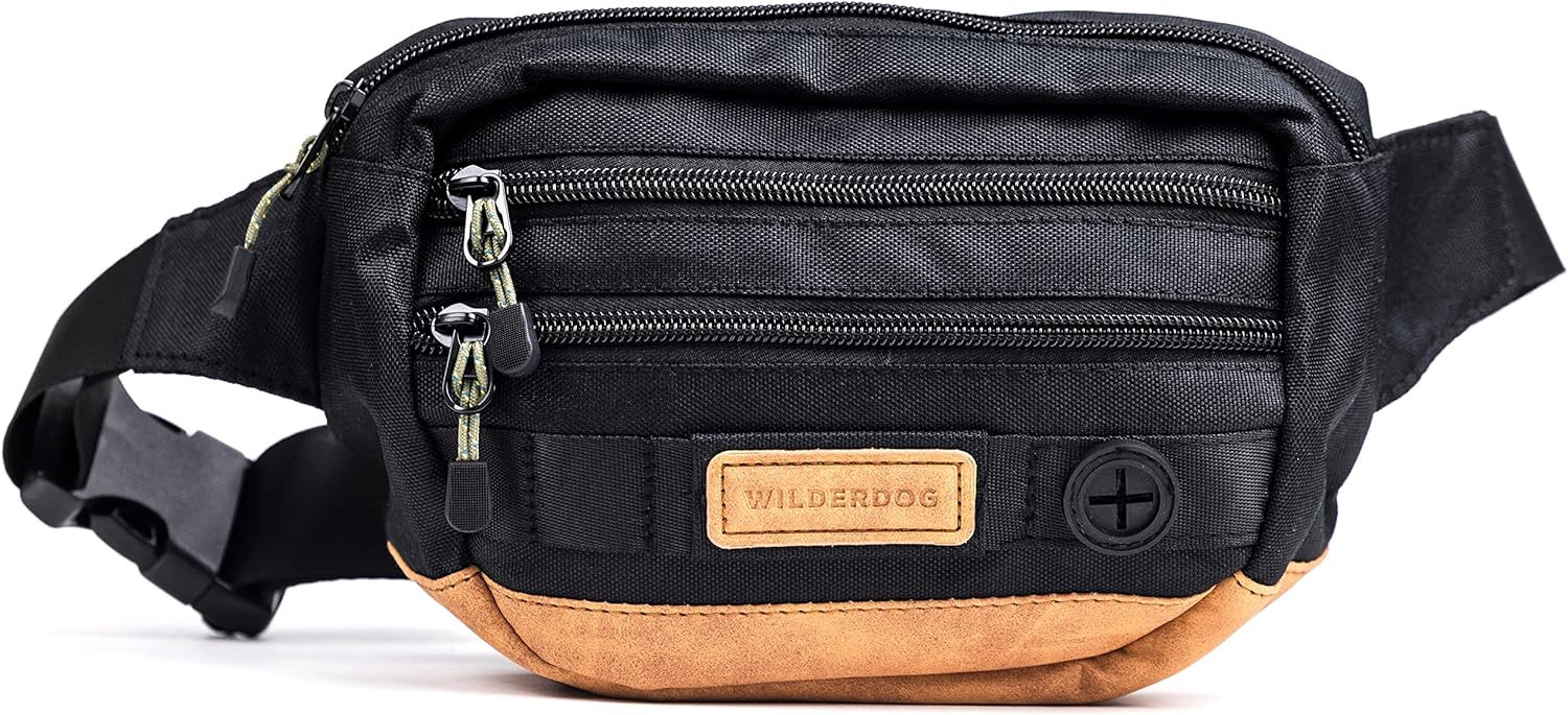 Wilderdog Utility Fanny Pack stores Treats, Balls, Keys in 3 Pockets with adjustable strap and Poop Bag dispenser (Lilac)