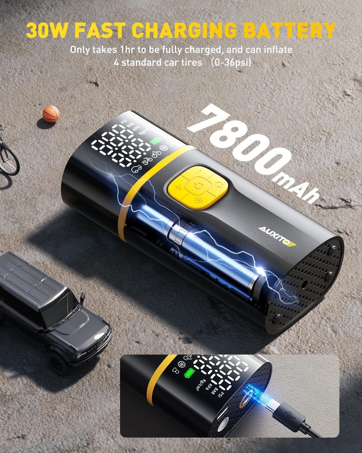 AUXITO AS1 PRO Tire Inflator Portable Air Compressor - 150PSI Dual Cylinder 7800 mAh & 12V DC, Bike Pump Air Pump for SUV, Truck, Bike, Motorcycle with Digital Tire Pressure Gauge, Car Gifts for Men