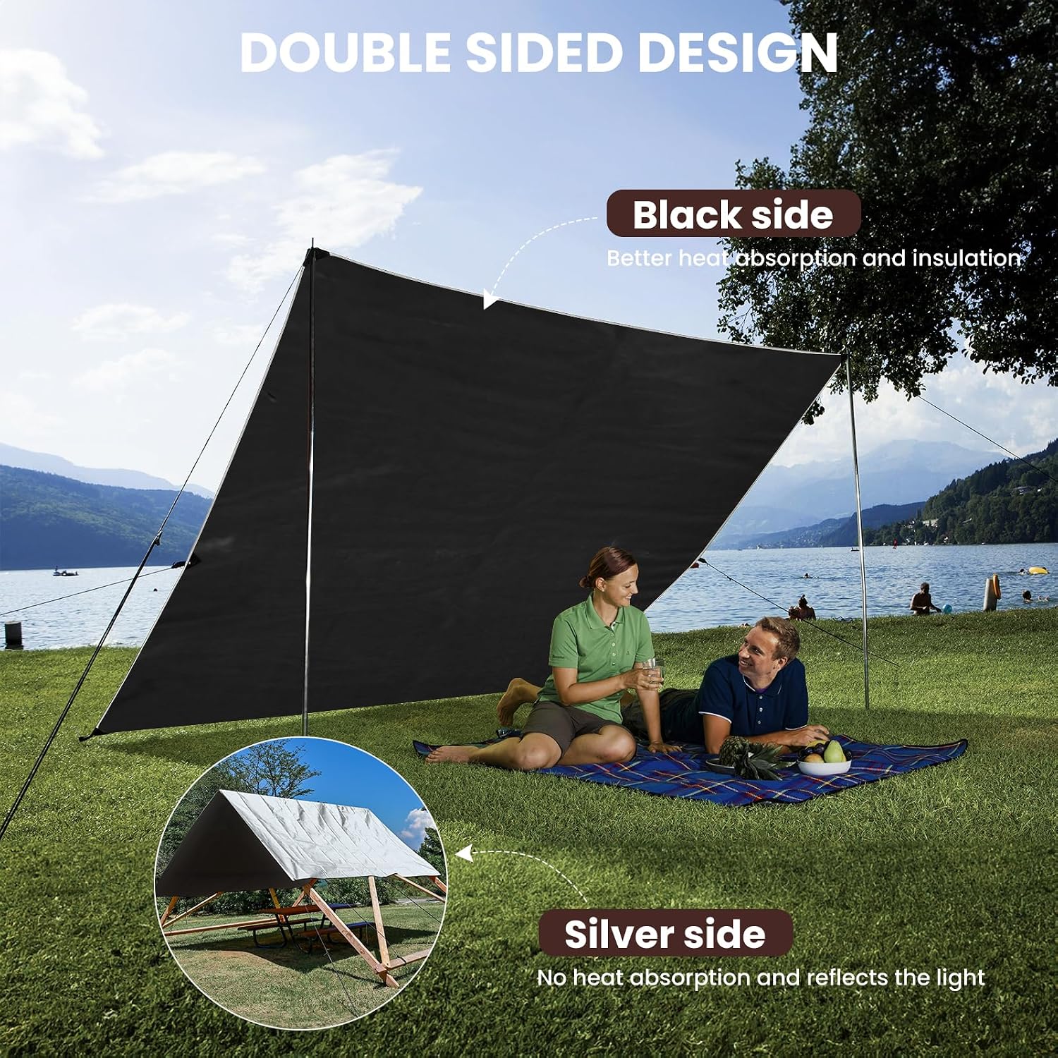 Sunvigor Tarp Waterproof 16x20Ft, Extra Thick 16 Mil Heavy Duty Tarp Cover, Tear & Fade Resistant, Outdoor Tarps with Brass Grommets and Reinforced Edges for Roof, Camping, Patio, Boat (Silver/Black)