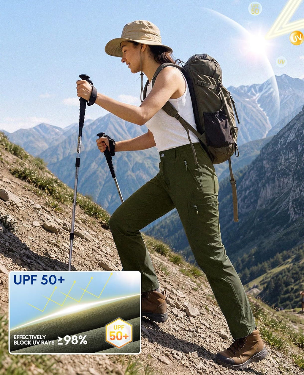Haimont Women's Lightweight Hiking Cargo Pants with Zip Pockets