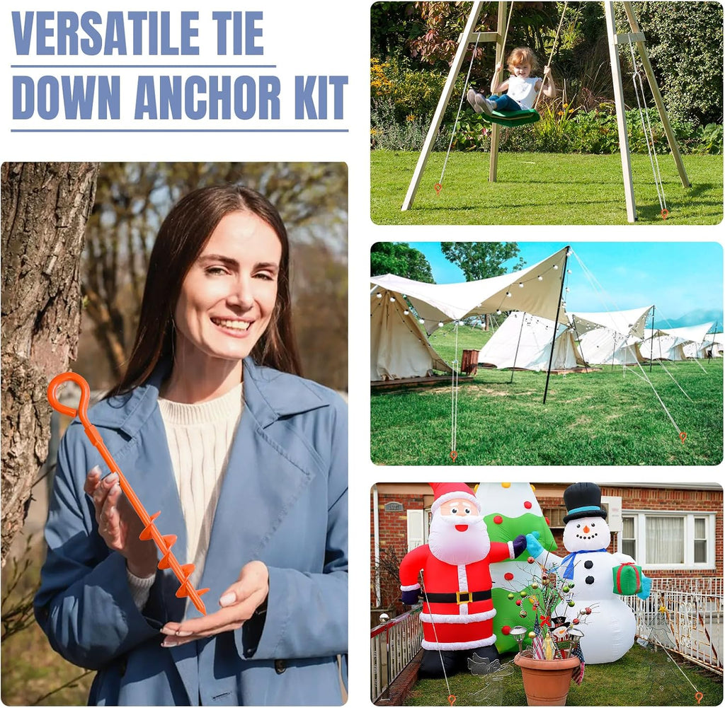 Eurmax USA 4 Pack Heavy Duty Ground Stakes&Anchors,Commercial Spiral Screw-in Trampoline Stakes with Reinforced Tie-Down Straps,High Wind Stabilizing Kit for Canopies,Outdoor Sheds,Swing Sets(Orange)