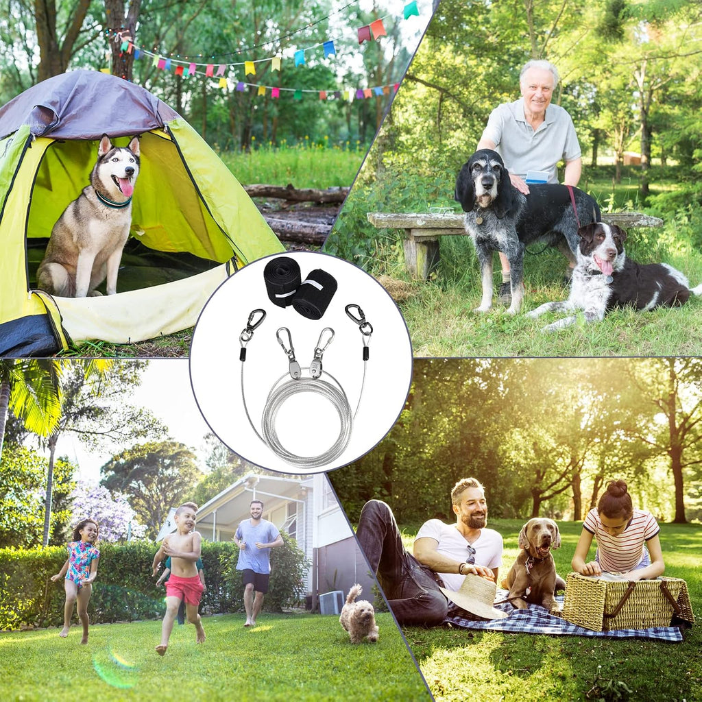 PAWCHIE Dog Tie Out Cable for Camping - 50ft Portable Overhead Trolley System for Dogs up to 200lbs, Heavy Duty Reflective Steel Wire Dog Runner for Yard, Parks, Outdoor Events
