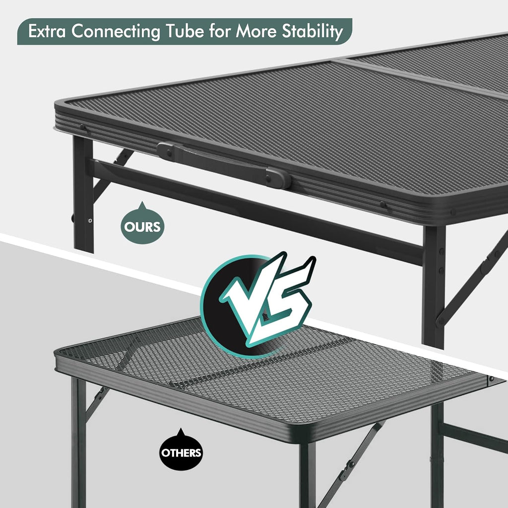VILLEY 3ft Folding Camping Table, Aluminum Grill Table with Adjustable Legs