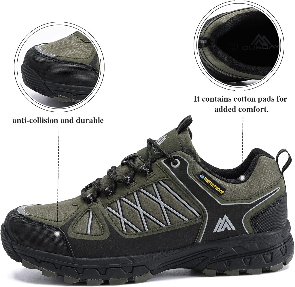 Queday Mens Waterproof Lightweight Hiking Shoes