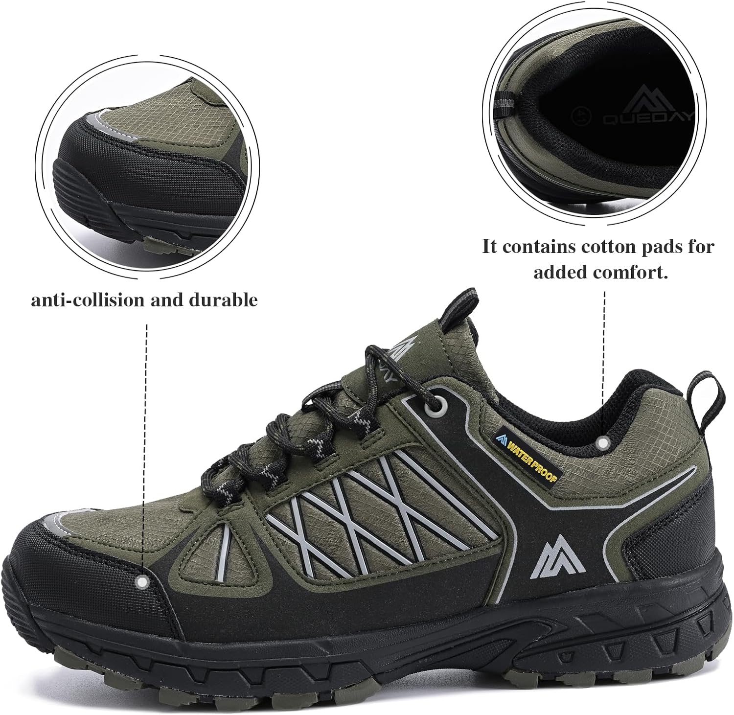 Queday Mens Waterproof Lightweight Hiking Shoes