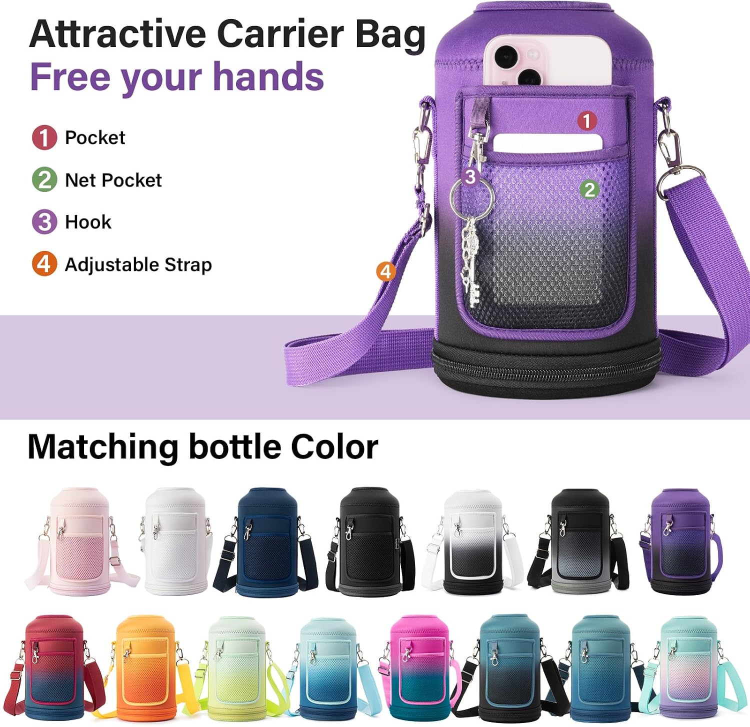 DYSANKY Insulated Water Bottle w/Straw Lid & Portable Carrier Bag, 64oz