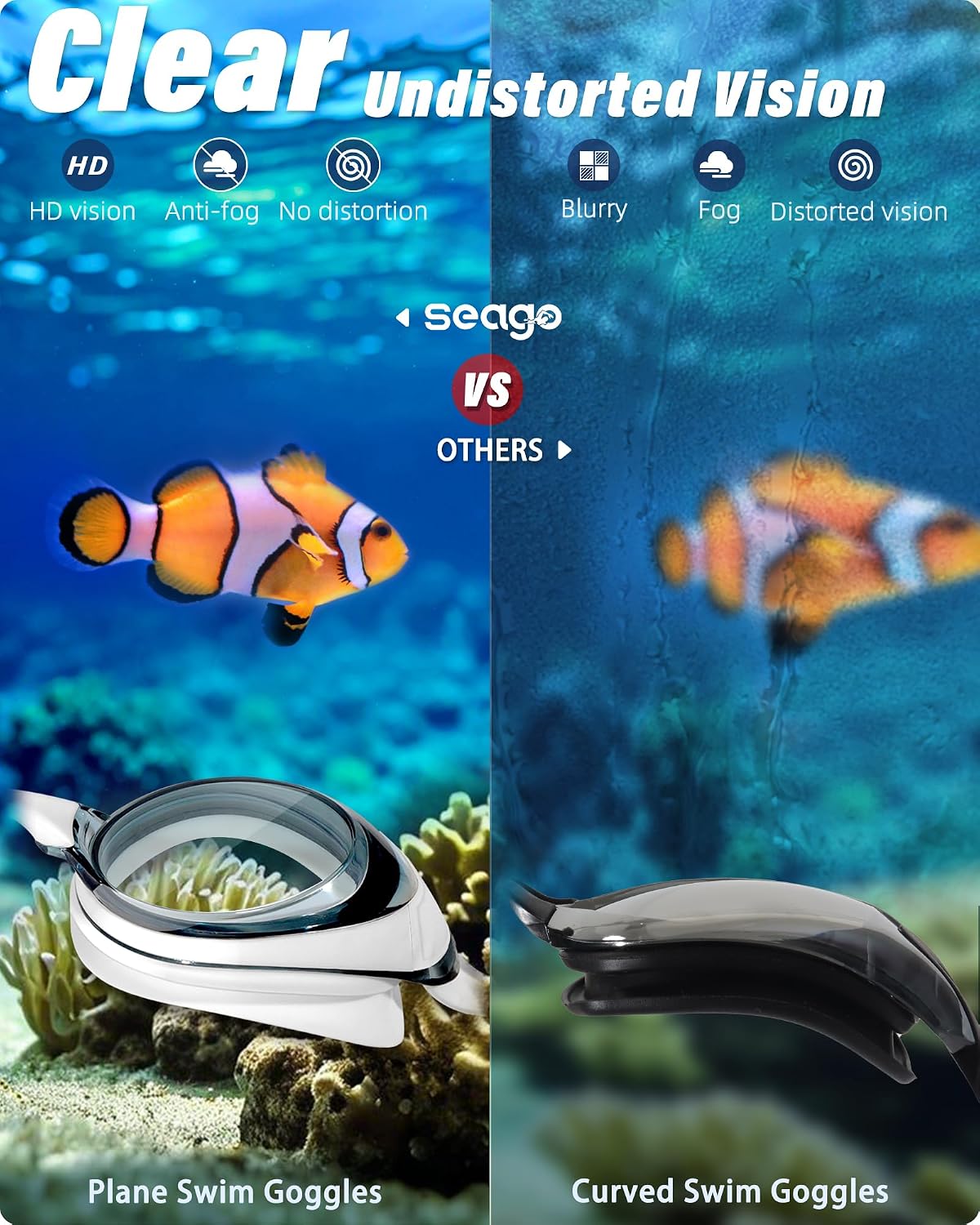 Seago Swim Goggles Adult Men Women Youth Junior 2 Pack Anti-Fog Flat Lens