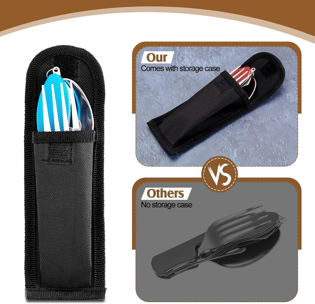 4-in-1 Camping Utensil Set, Steel Fork Spoon Knife, 5 Pcs