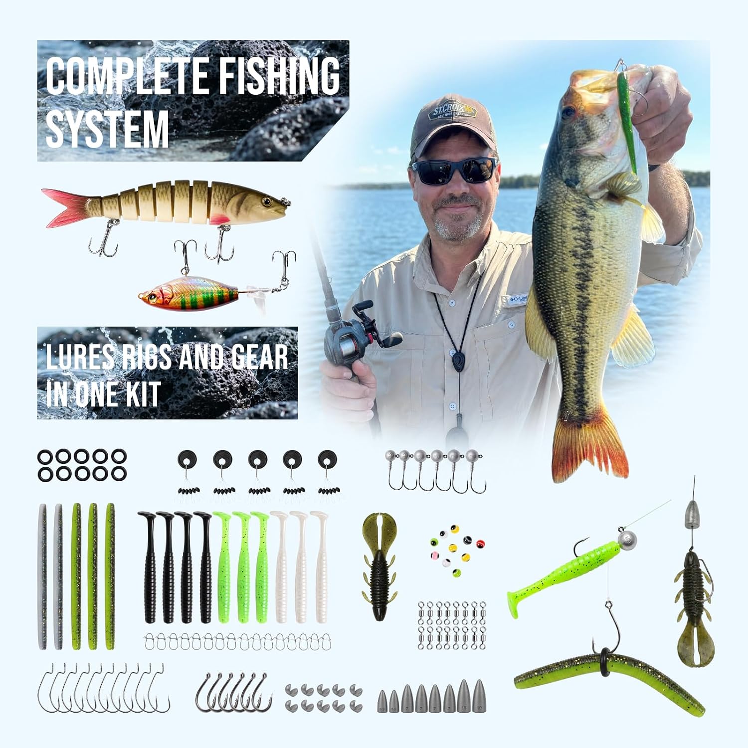 Fishing Sling Bag with 3500 Tackle Box & Fishing Gear, Black Camo.