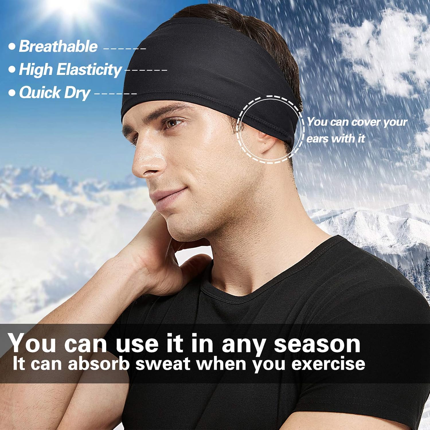 Acozycoo Headbands for Men,5 Pack Mens Moisture Wicking Workout Sweatband