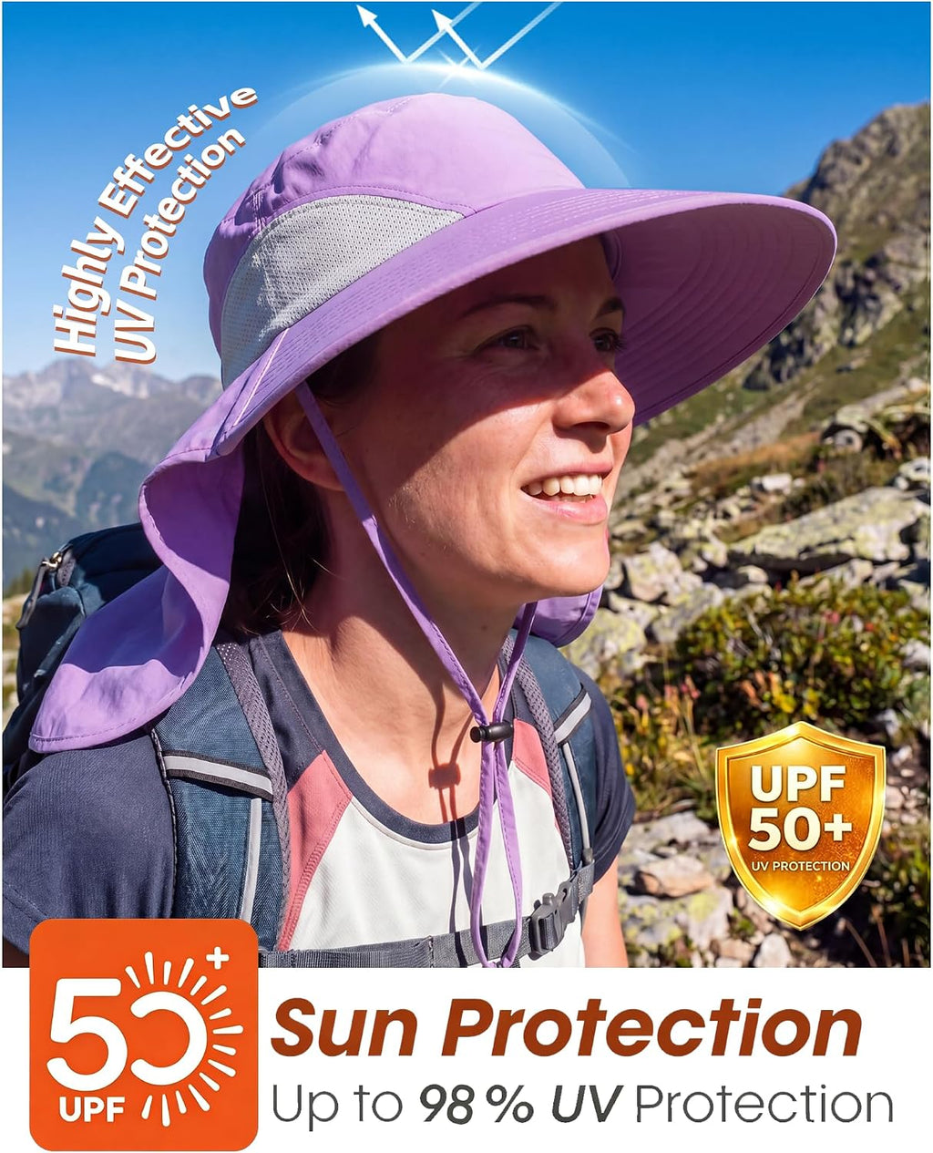 Home Prefer Outdoor UPF50+ Sun Hat Wide Brim Mesh Fishing Hat with Neck Flap
