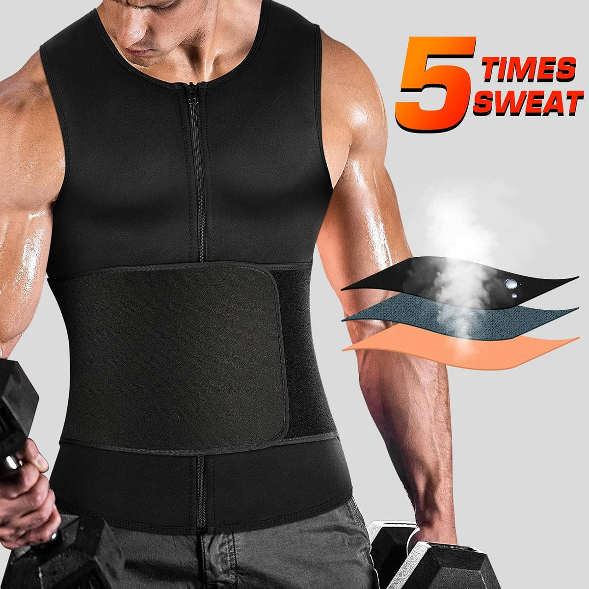 Cimkiz Men's Waist Trainer Sauna Suit Shirt, Gym & Exercise Compression Vest, Sweat-Boosting Workout Top