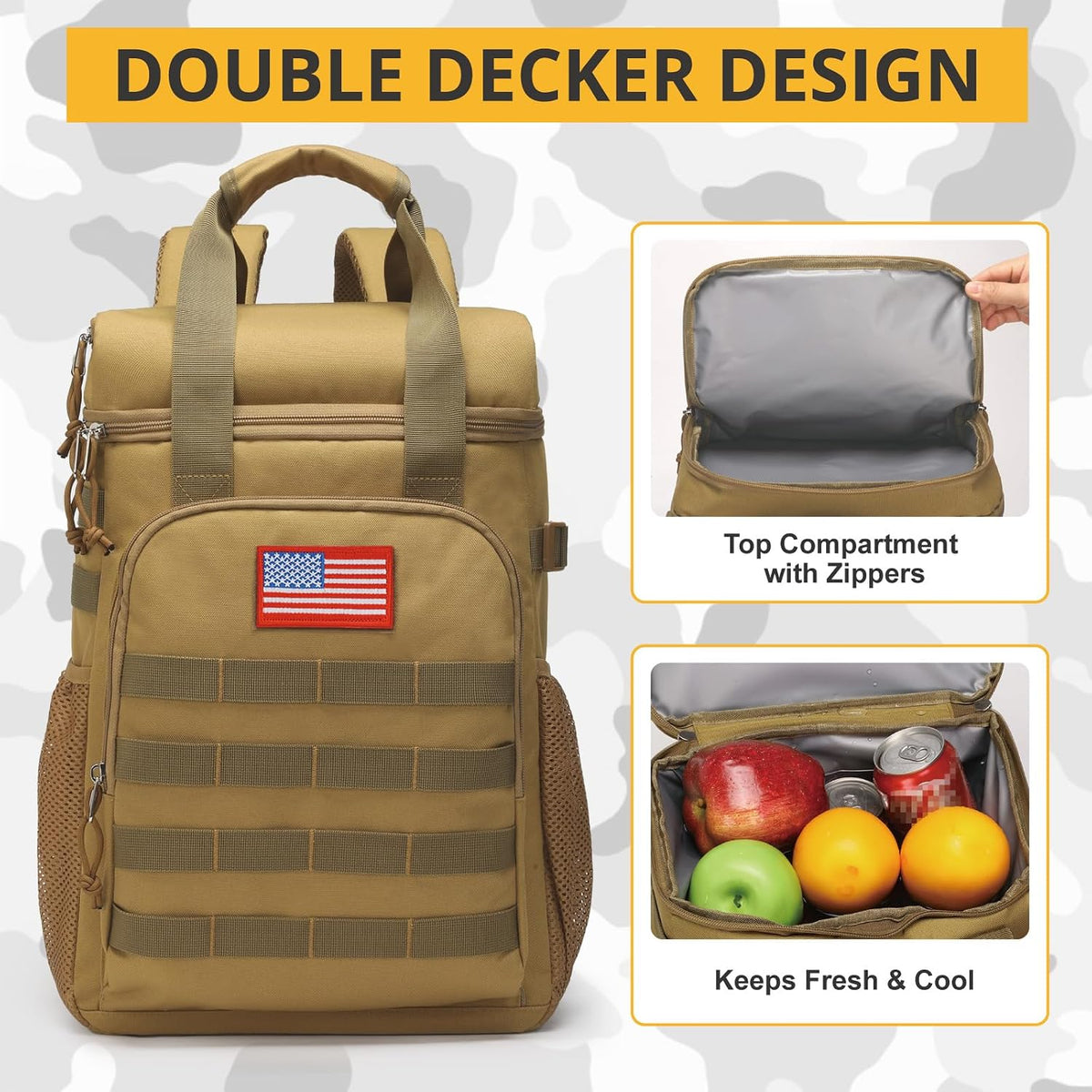 Tactical Backpack Cooler,25L Lunch Ice Chest with Handle for Men Adult Work