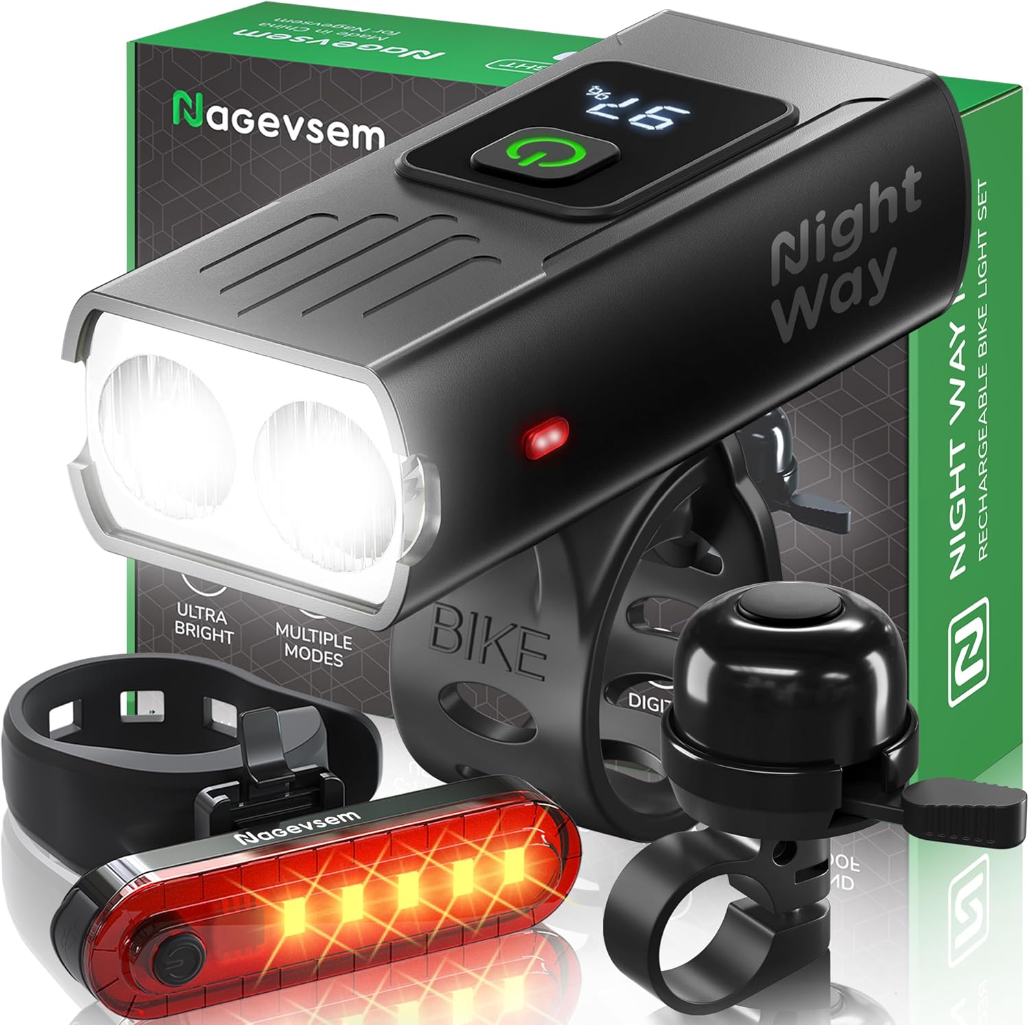 Bike Lights Front and Back for Night Riding, Rechargeable Bicycle Light Set