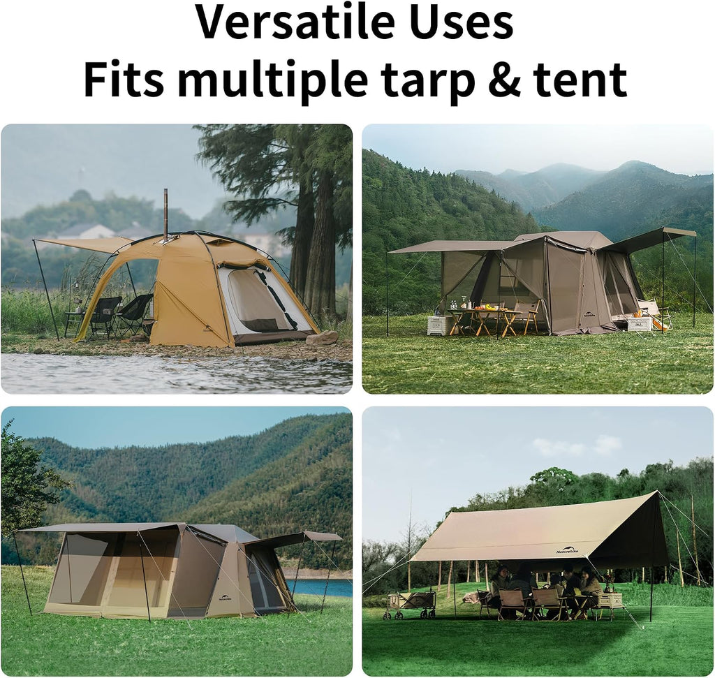 Naturehike Heavy Duty Tent Poles for Tarp, Steel Tarp Poles for Camping Awning Canopy, 0.75in Diameter 3-Section Replacement Poles for Hiking Backpacking, 1.7m(5.6ft) 2-Pack Black