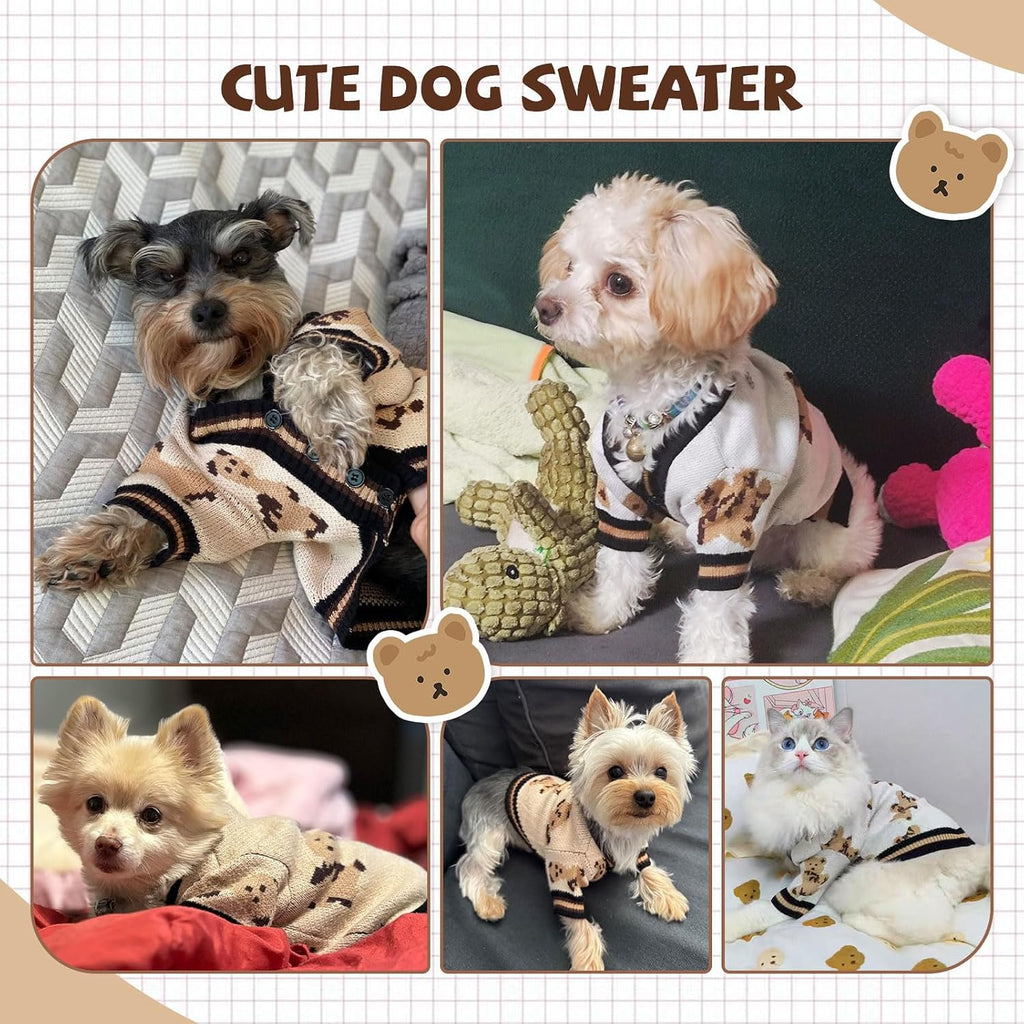 Small Dog Sweaters Cute Bear Knitted Dog Cardigans Clothes for Small Medium Dogs Soft Pet Puppy Cat Knitting Outfits Fall Winter Warm Boy Girl Dogs Knitwear Coat Apparel(Beige, X-Small)