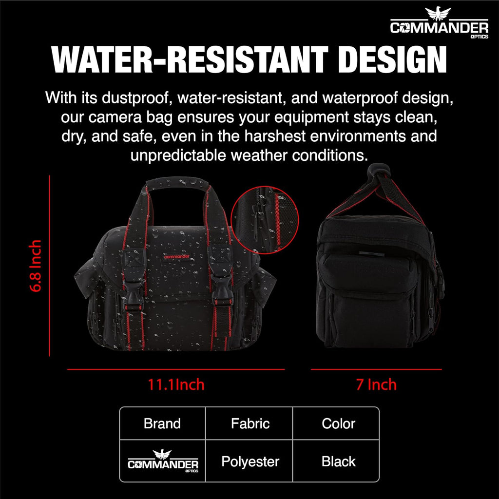COMMANDER OPTICS Large Camera Bag - Water Resistant, Soft Padded, Spacious Travel Bag for Canon EOS, Nikon, Sony & More DSLR Cameras/Camcorders Ample Storage and Protection for Your Equipment (Large)
