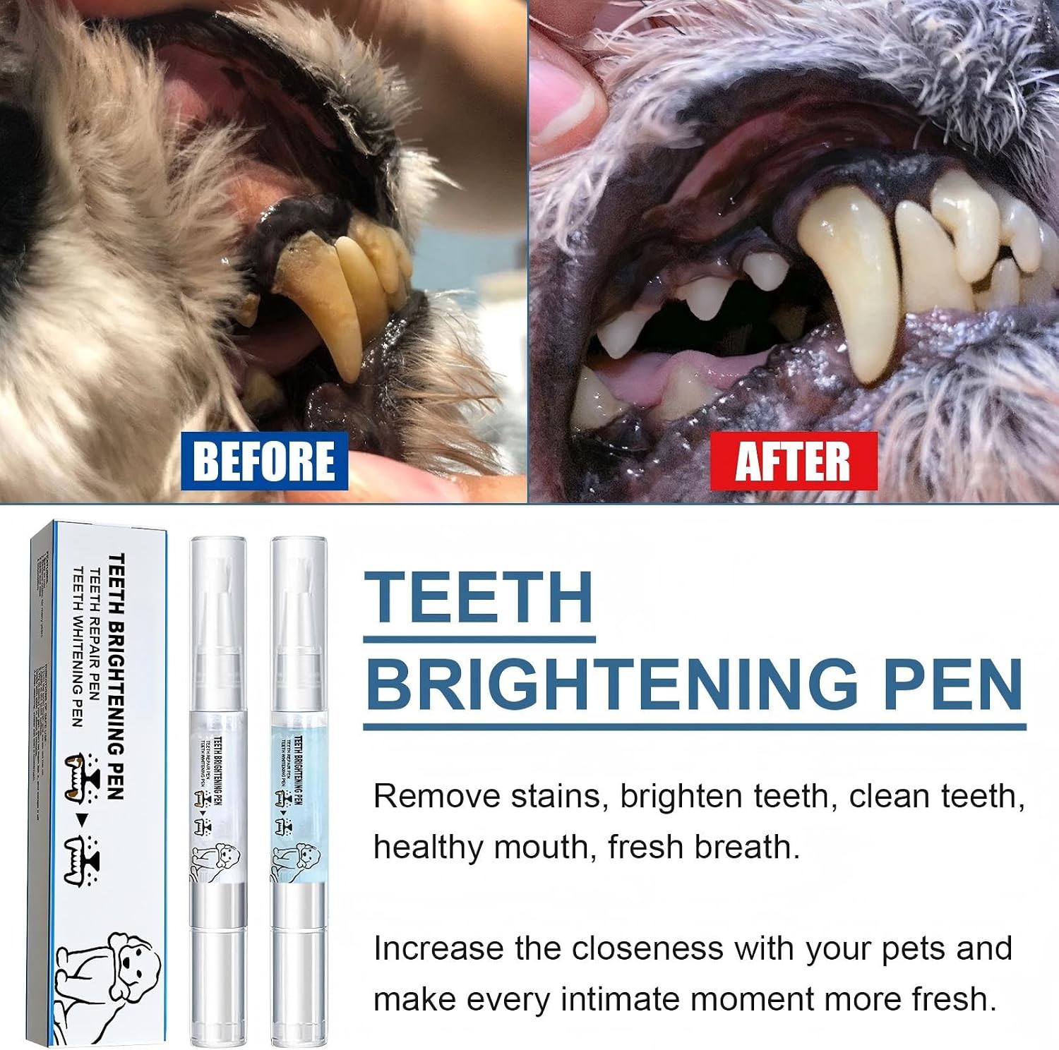 JoanofArc Pet Teeth Whitening Pen, Pet Toothbrush Pen, Pet Teeth Cleaning Pen, Used for Pet Dental Care, Strengthening Teeth, Freshening Breath, Cleaning Teeth, Dog and Cat Tartar Cleaning, Two Packs