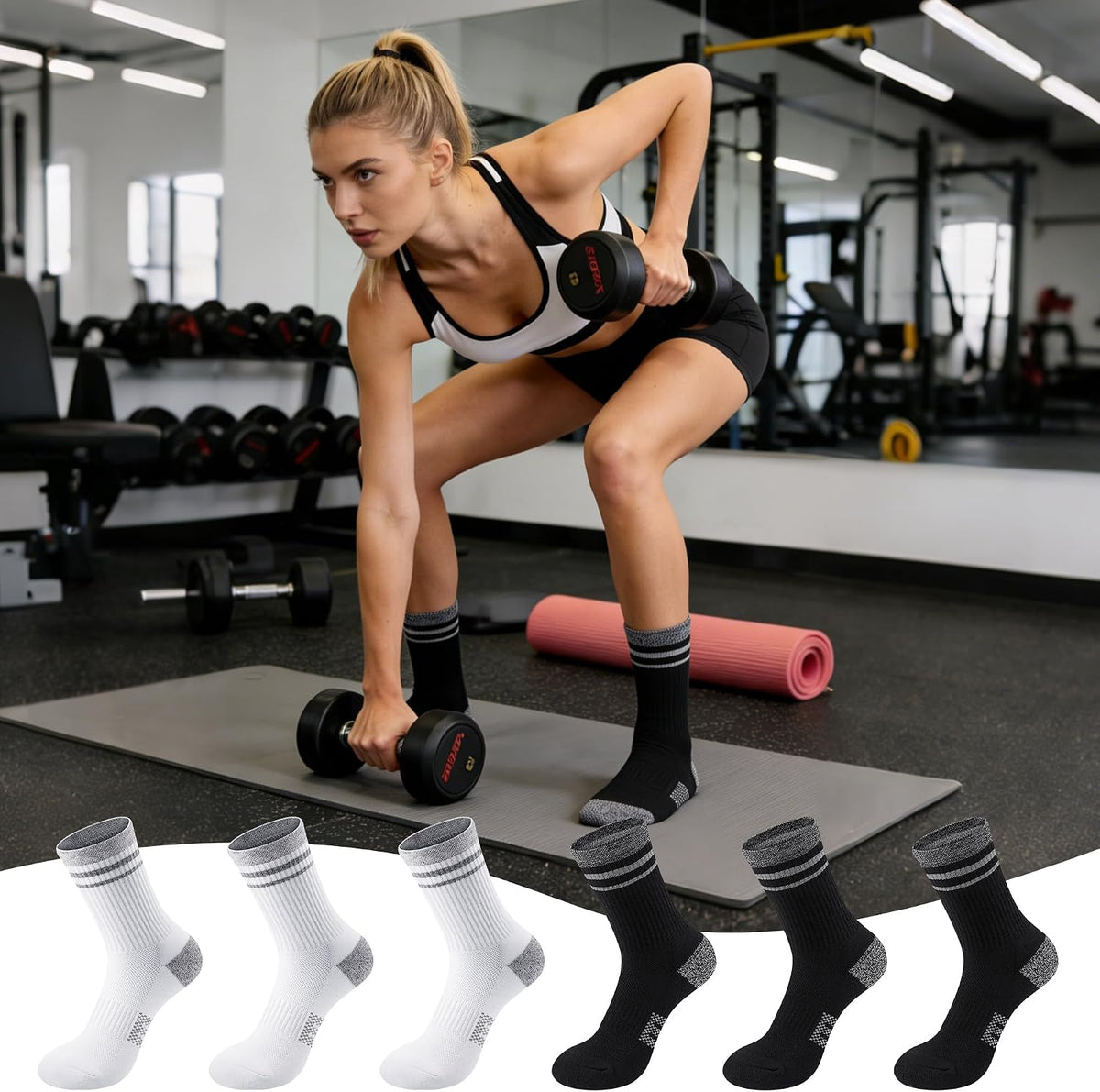 Gonii Women Athletic Cushioned Crew Socks 5 Pairs