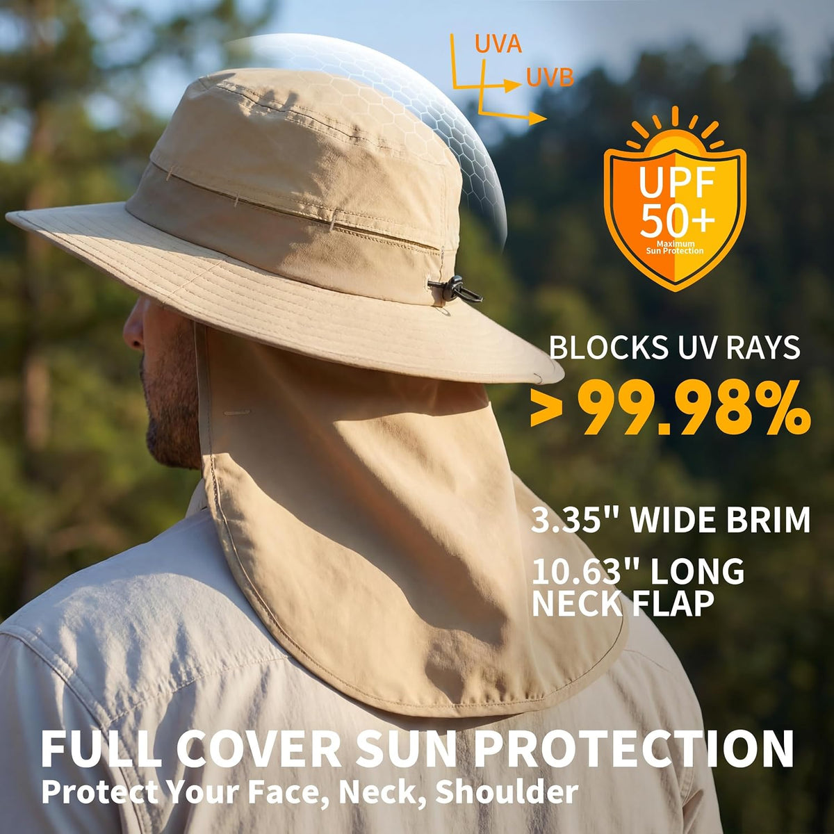 Connectyle Wide Brim Sun Hat for Men Women UPF 50+ Breathable Fishing Hat with Neck Flap Outdoor Hiking Safari Bucket Hats