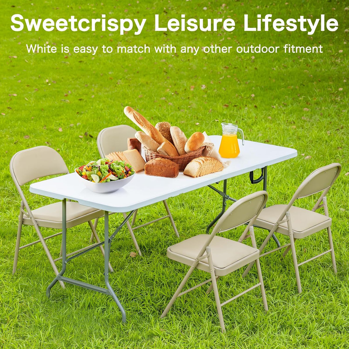 Sweetcrispy 4 FT Folding Picnic Table, Easy to Fold and Store
