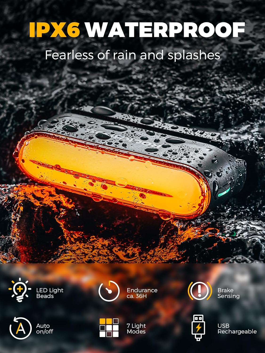 ROCKBROS Magnetic Bike Tail Light,Rechargeable,IPX6 Waterproof,7 Modes