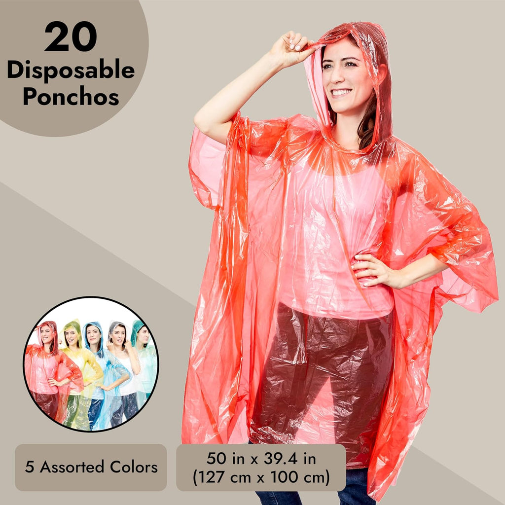 Juvale Raincoat Plastic Disposable Rain Ponchos with Hood - Bulk Emergency Rain Cover