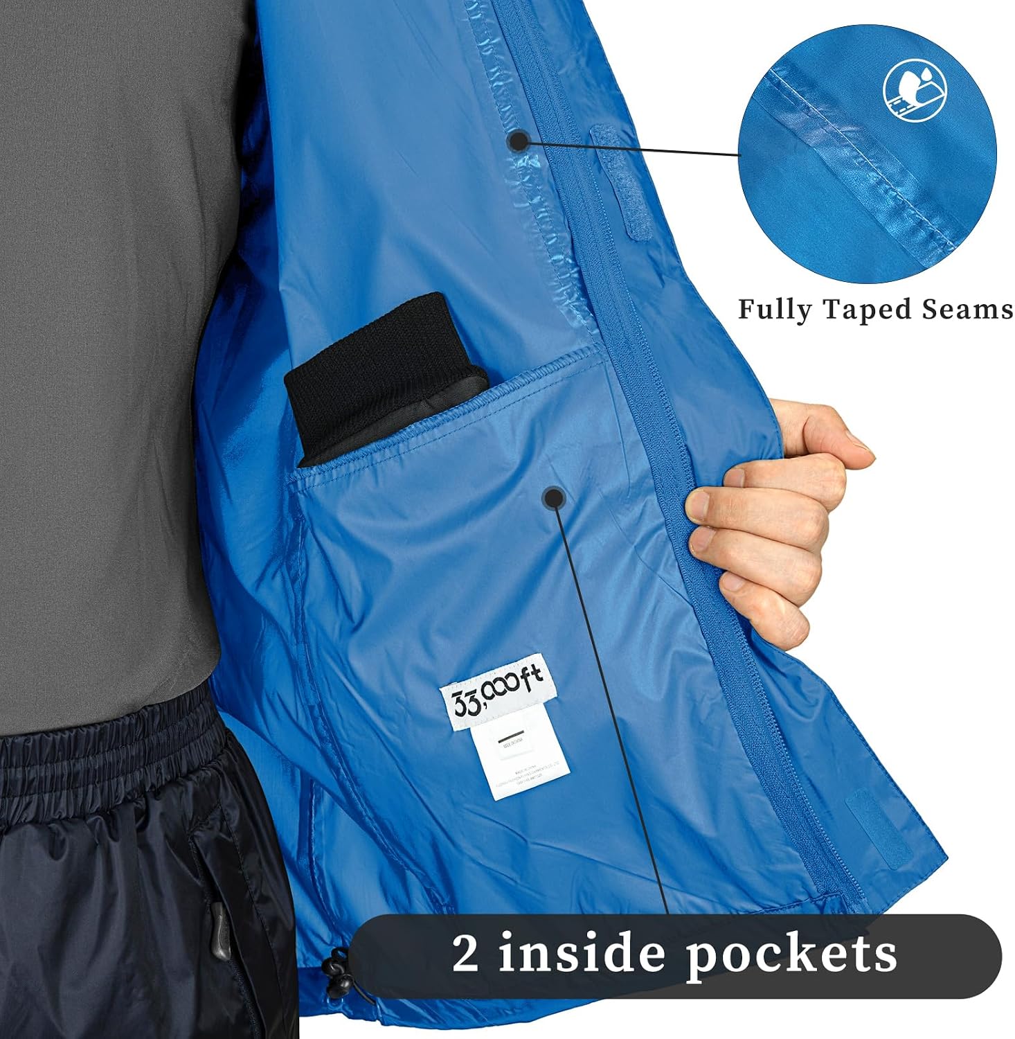 33,000ft Men's Packable Rain Jacket Lightweight Waterproof Golf Raincoat