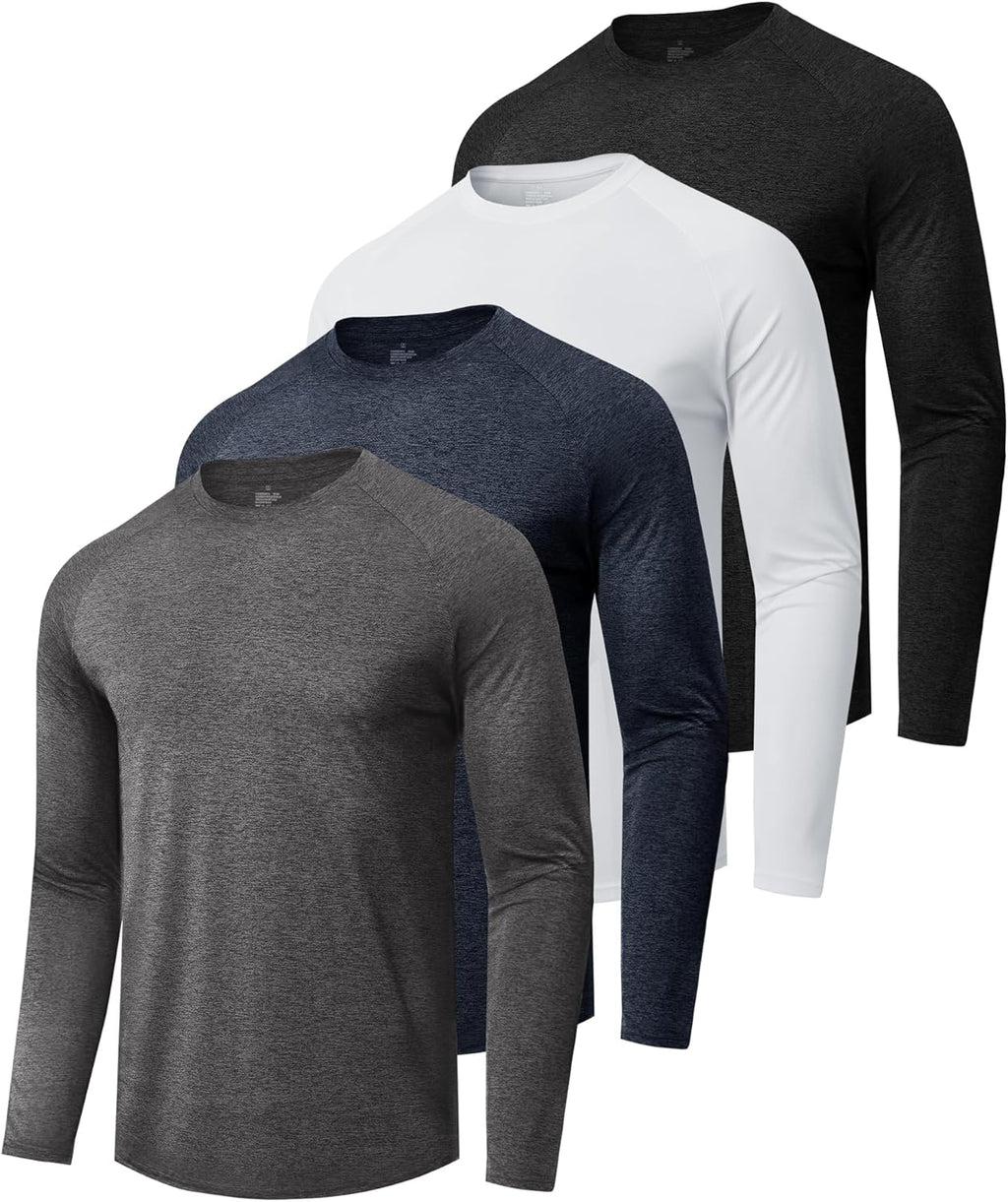 4 Pack Long Sleeve Shirts for Men - Quick Dry Moisture Wicking Tshirts