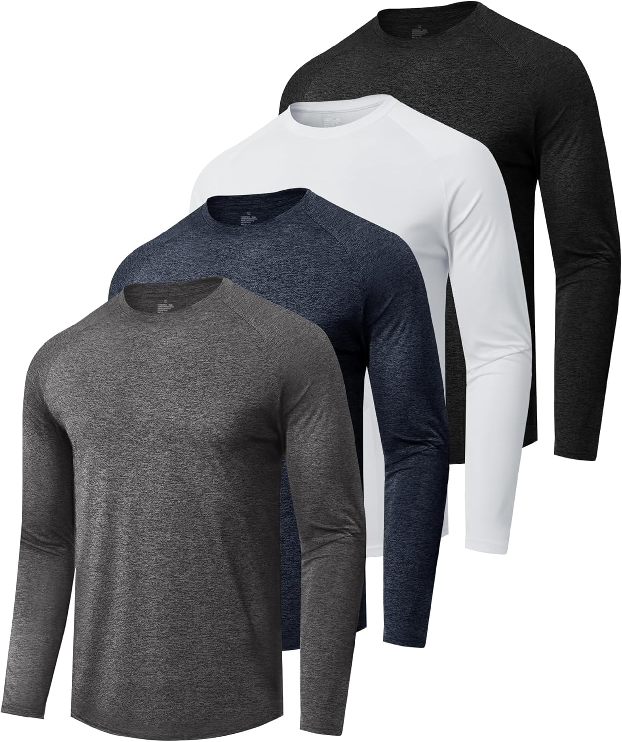 4 Pack Long Sleeve Shirts for Men - Quick Dry Moisture Wicking Tshirts