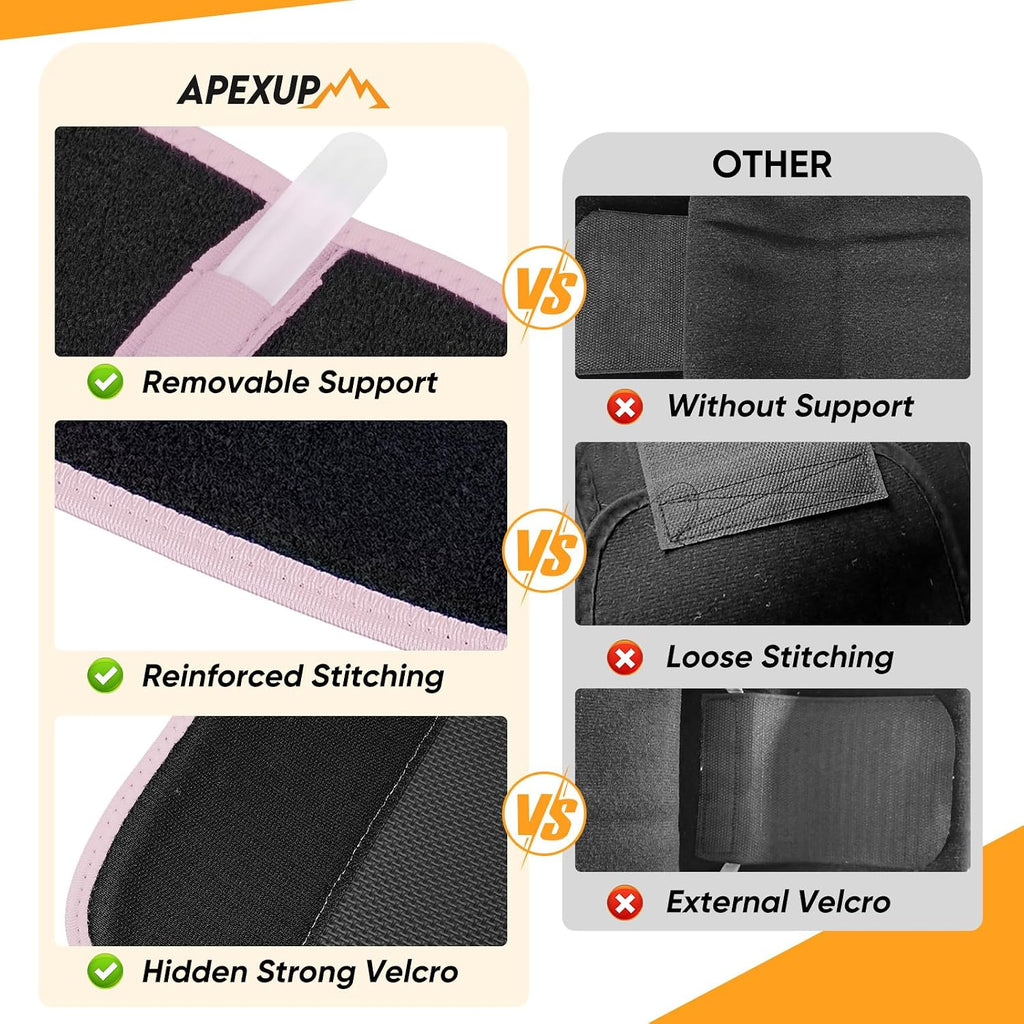 APEXUP Waist Trainer for Women Lower Belly Fat, Men Sweat Band, Stomach Wrap, Waist Trimmer with Removable Lumbar Support