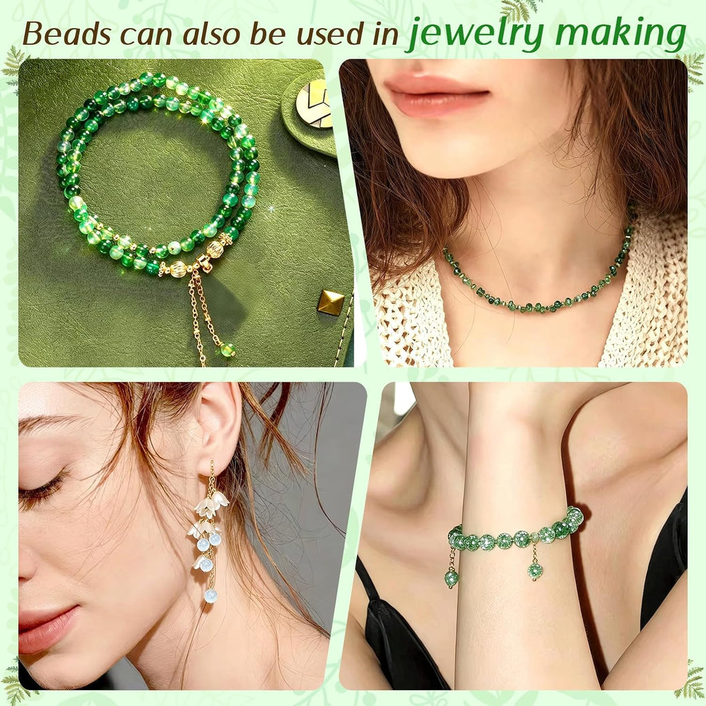 ZYNERY 5600pcs Beaded Plant Kit, Green Glass Beads, with A Full Set of Tools Green Beads Kit Glass for Making Succulent Jewelry and DIY Crafts Fridge Magnets